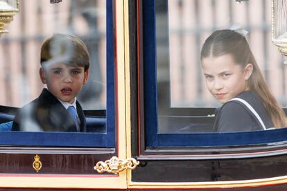 Prince Louis accompanied by his sister, Princess Charlotte, riding in a royal carriage this Saturday in London.  