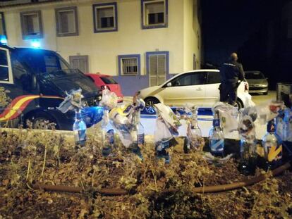 Molotov cocktails seized by the police after an ambush.