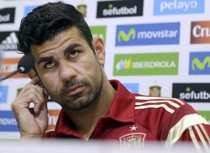 Diego Costa, durante la rueda de prensa de esta mañana en Las Rozas.