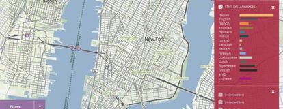 Simulaci&oacute;n del proyecto europeo Urban Sensing sobre el mapa de la ciudad de Nueva York.