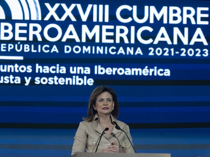 Raquel Peña, vicepresidenta de República Dominicana durante el Encuentro Empresarial Iberoamericano en Santo Domingo (República Dominicana), este jueves.