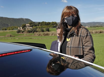 La presidenta del Parlament, Laura Borràs, tras su visita a los políticos presos en la cárcel de Lledoners este jueves.