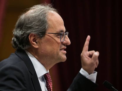 Quim Torra, durante su intervención de este miércoles en el Parlament de Cataluña.