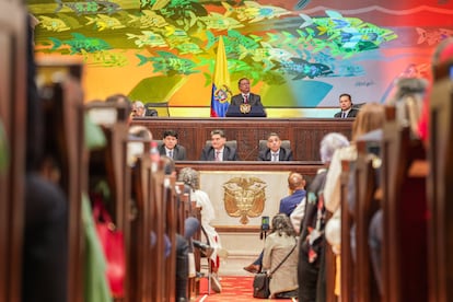 El presidente de Colombia, Gustavo Petro, habla durante la instalación del Congreso, en Bogotá, el 20 de julio de 2024.