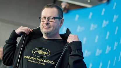 Lars Von Trier na coletiva de imprensa do filme Ninfomaníaca I, no Festival de Berlim.