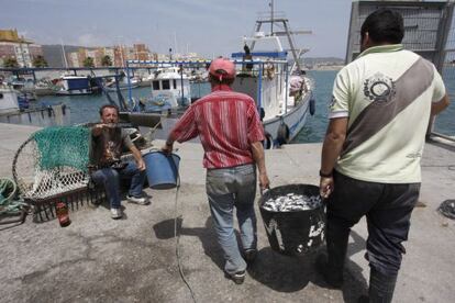 Fishermen in La Línea prepare to head out into the disputed waters around Gibraltar on Thursday.