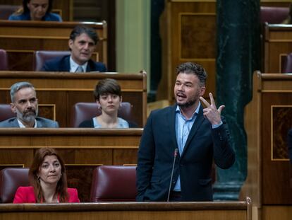 Gabriel Rufián, portavoz de ERC, en la sesión de control al Gobierno en el Congreso, este miércoles.