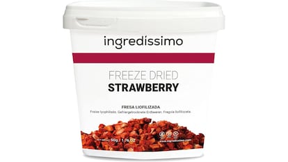 Envase plástico de 300 gramos de fresas liofilizadas de la marca Ingredissimo.