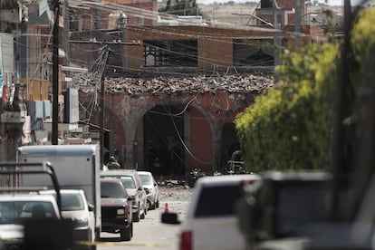 Uno de los edificios dañados tras el ataque con coche bomba en Jerécuaro, Estado de Guanajuato, el 24 de octubre.