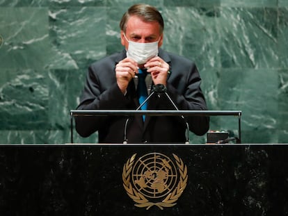 Bolsonaro em discurso na Assembleia da ONU.