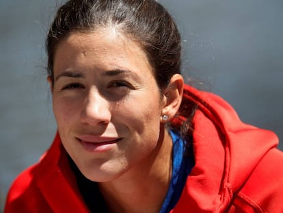 Garbiñe Muguruza, este viernes en la Caja Mágica de Madrid.