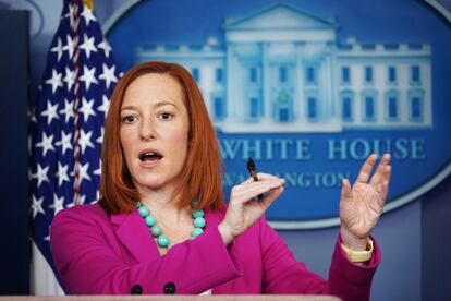 La secretaria de prensa de la Casa Blanca, Jen Psaki, en su conferencia de prensa diaria.