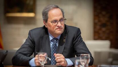 El presidente de la Generalitat, Quim Torra, durante la reunión del Govern.