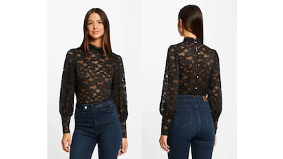 Blusa de encaje de corte ajustado.