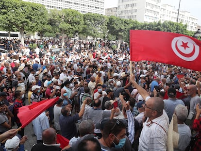 Manifestación contra el presidente de Túnez, Kais Said, celebrada el sábado 18 de septiembre en la capital del país.