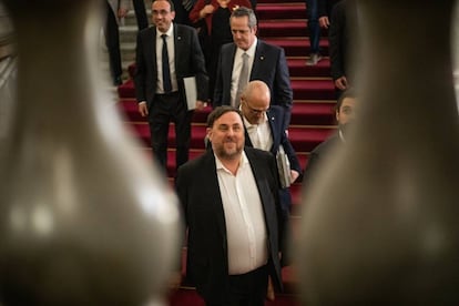 El líder de ERC, Oriol Junqueras, en su reciente comparecencia ante el Parlamento catalán.