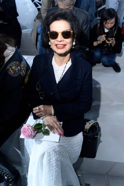 Bianca Jagger, en la primera fila del desfile de Christian Dior de este unes en París.
