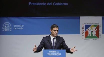 El presidente del Gobierno, Pedro Sánchez, en la Cumbre del Tercer Sector, en Madrid.