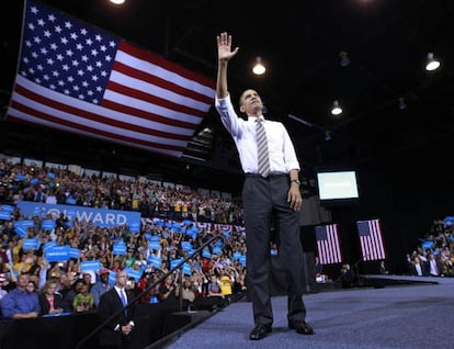 Obama, durante si mitin en la universidad de Kent.