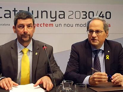 El presidente de la Cámara, Joan Canadell, y el expresidente de la Generalitat Quim Torra.