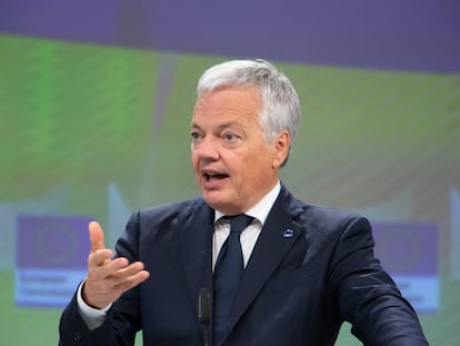 El comisario de Justicia de la Unión Europea, Didier Reynders, durante una rueda de prensa este miércoles en Bruselas.