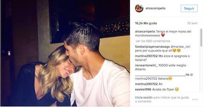 "Tengo el mejor novio del mundo". Desde que sale con Morata, la italiana está aprendiendo español y ya le dedica mensajes cariños en nuestro idioma a través de Instagram.