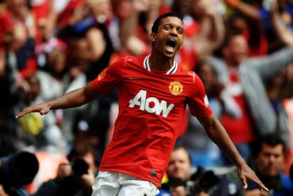 Nani celebra uno de sus goles.