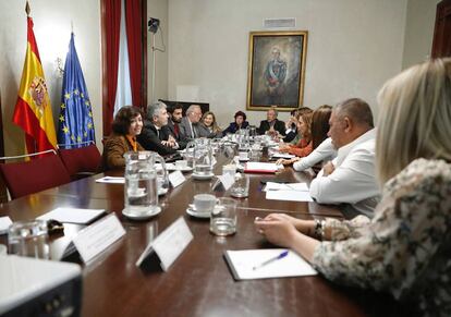 El ministro Marlaska, durante la reunión con las asociaciones de víctimas de tráfico.