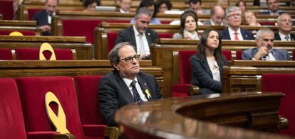 El presidente de la Generalitat, Quim Torra, en el pleno del Parlament.