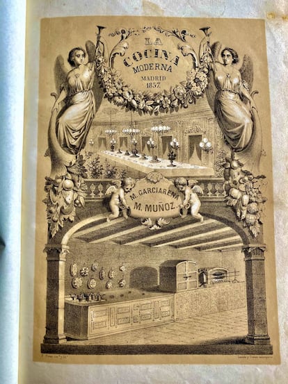 Portada de la obra La Cocina Moderna de los cocineros M. Garciarena y M. Muñoz. J.C. CAPEL