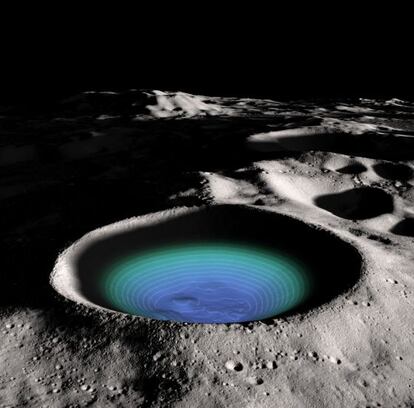 El cráter Shackleton, en el polo Sur de la Luna, en la cartografía digital trazada con los datos de la sonda ‘Lunar Reconnaissance Orbiter’.
 
 