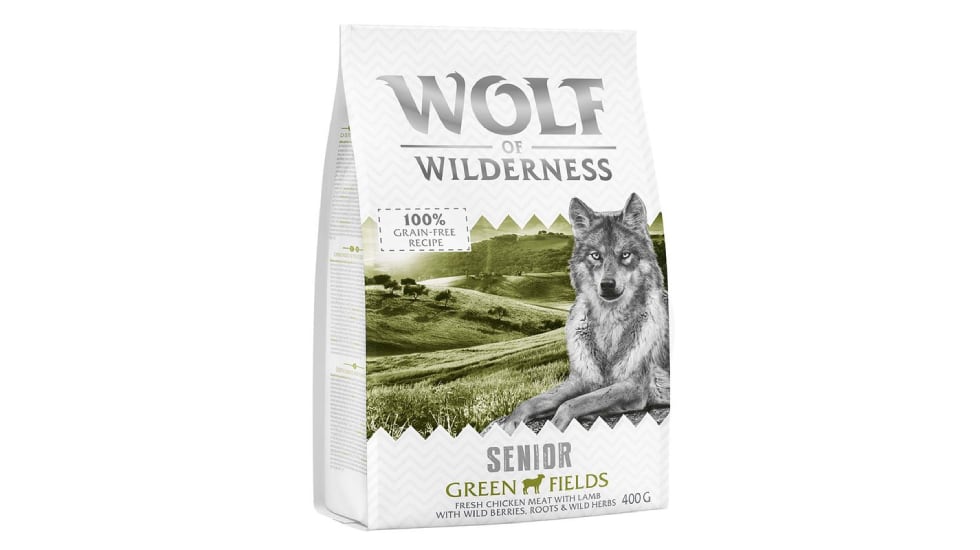 Pienso sin cereales para perros Senior Green Fields.