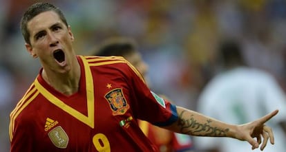 Fernando Torres celebra el segundo gol de Espa&ntilde;a. 