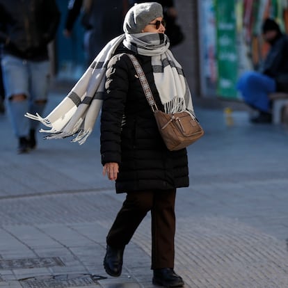 GRAFCVA4673. VALENCIA, 14/01/2025.- Una persona pasea abrigada para protegerse del fro cuando la Agencia Estatal de Meteorologa (Aemet) ha establecido para este mircoles el aviso amarillo por temperaturas mnimas de 4 grados bajo cero en el interior de Alicante y el interior sur de Valencia. EFE/Manuel Bruque
