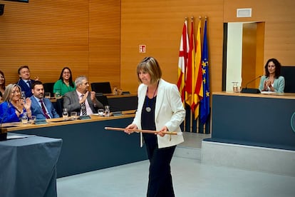 La alcaldesa de L'Hospitalet, Núria Marin, durante el pleno de investidura del pasado sábado.