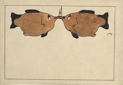 'Sin título (dos peces, un anzuelo, una lombriz)', 1901. Acuarela. Colección privada, Suiza.