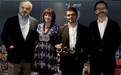 Ignacio Polanco, presidente de PRISA; Rosa Montero; Leopoldo Brizuela, y José María Lassalle, secretario de Estado de Cultura.