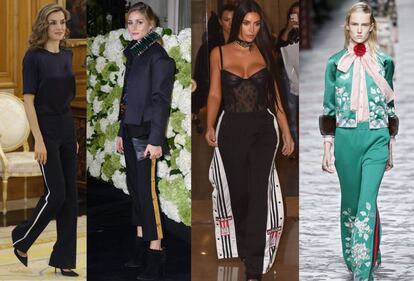 De izquierda a derecha: la reina Letizia, Olivia Palermo, Kim Kardashian y una modelo en el desfile de primavera 2016 de Gucci.