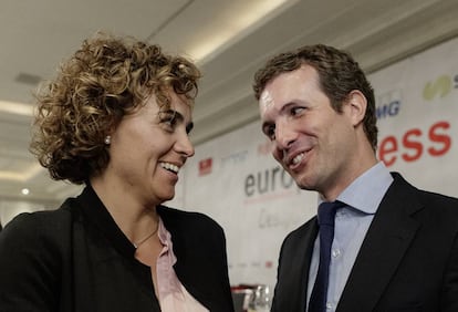 Pablo Casado, líder del Partido Popular, presenta a Dolors Montserrat como cabeza de lista para las próximas elecciones europeas