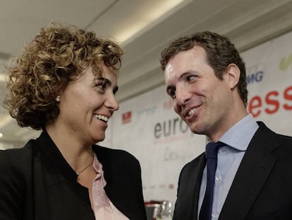 Pablo Casado, líder del Partido Popular, presenta a Dolors Montserrat como cabeza de lista para las próximas elecciones europeas