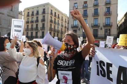 Protesta del sector de la restauración y del ocio nocturno, este miércoles en Barcelona.