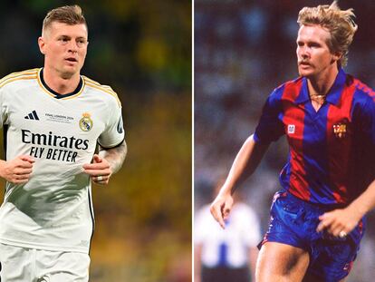Toni Kroos, con el Madrid en la final de Champions el día 1, y Bernd Schuster, con el Barcelona en los años ochenta.