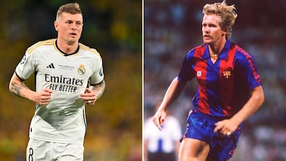 Toni Kroos, con el Madrid en la final de Champions el día 1, y Bernd Schuster, con el Barcelona en los años ochenta.