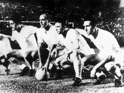 De izquierda a derecha, Kopa, Rial, Di Stéfano, Puskas y Gento.
