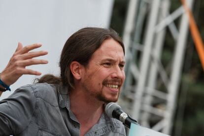 Pablo Iglesias, líder de Podemos, durante un acto de la campaña electoral.