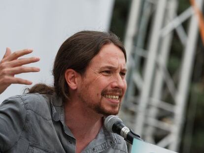 Pablo Iglesias, líder de Podemos, durante un acto de la campaña electoral.