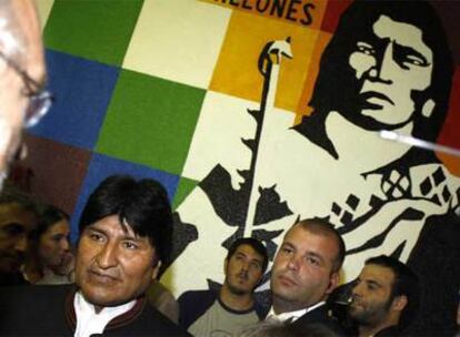 Evo Morales, poco antes de su conferencia en la Facultad de Políticas de la Complutense.