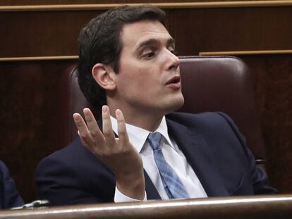 Albert Rivera, durante la moción de censura contra Mariano Rajoy en el Congreso de los Diputados.