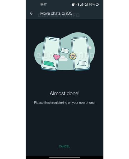 Pantalla que finaliza el proceso de mover los chats a iOS.
