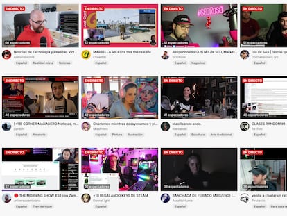 Una captura de 24 canales en directo en Twitch con apenas espectadores. La imagen está tomada el 5 de abril.